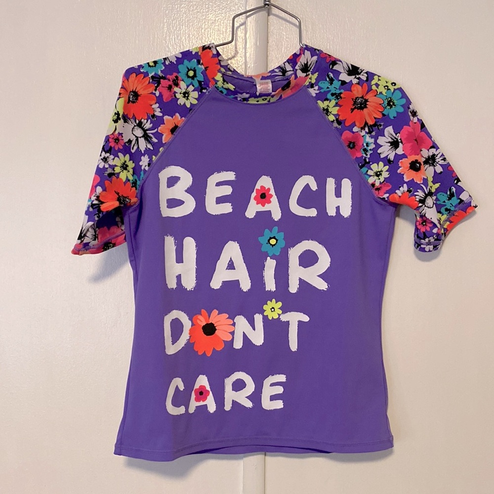 Justice Swim shirt with floral sleeves